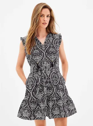 Contemporaine Womens Blac-and-white rococo ruffled dress