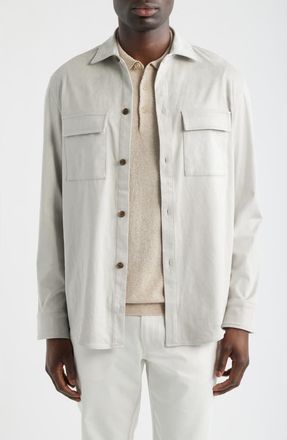 Scott Barber Stretch Faux Microsuede Shirt Jacket in Cement at Nordstrom, Size Xx-Large