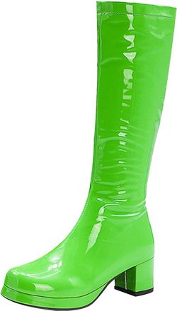 Generic Women Mid Calf Boots Autumn and Winter Fashion Solid Color Simple Comfortable Thick Bottom Back Zipper Round Toe Square Heel Stretch Flat Boots Women 