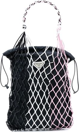 Prada 2013-2025 Tessuto and Tricolor Rete Drawstring tote bag - women - Nylon/Calf Leather/Leather - One Size - Black