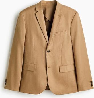 H&M Slim Fit Linen Jacket in Beige at Nordstrom, Size 42