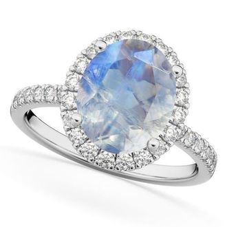 Allurez Oval Cut Halo Moonstone & Diamond Engagement Ring 14K in 3.31Ct/white Gold at Nordstrom, Size 8.5