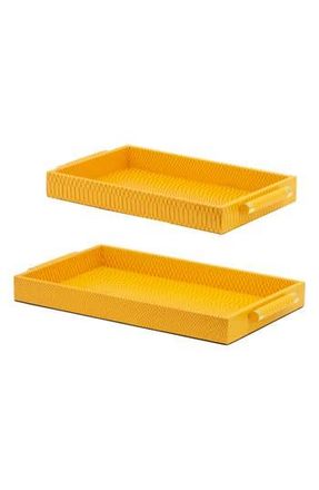 R16 Home Orinoco Set of 2 Croc-Embossed Faux Leather Trays in Orange at Nordstrom Rack