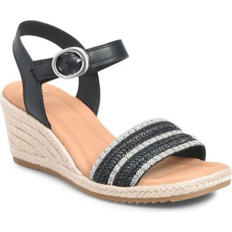 S&ouml;fft Inez II Espadrille Ankle Strap Platform Wedge Sandal in Black at Nordstrom, Size 6.5
