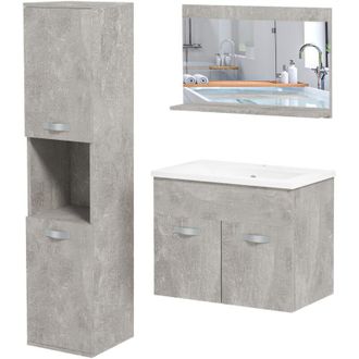 Kleankin Kleankin - Set Bagno 4 Pezzi con Lavabo, Mobiletto, Colonna Bagno e Specchiera