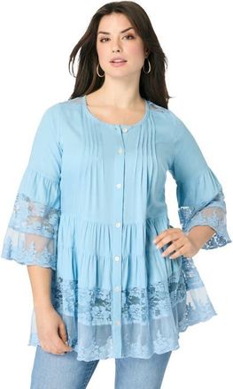 Roaman's Lace Illusion Blouse in Soft Sky at Nordstrom, Size 30