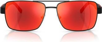 Ferrari 59mm Rectangular Sunglasses in Black Matte /Dark Mirror Red at Nordstrom