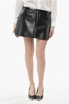 Courr&egrave;ges Eco-Patent Mini Skirt with Side Zip size 44