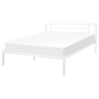 Beliani Cama De Metal Blanco Estructura De L&aacute;minas Somier 160 X 200 Cm Cabecero Moderno Dormitorio Cusset