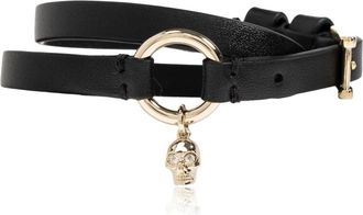 Alexander McQueen Skull Ring Double Wrap Bracelet - Dames - Armbanden - Zwart - ONE Size - Leer - Accessoires