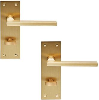 Loops 2x PAIR Straight Bar Handle on Slim Bathroom Backplate 150 x 50mm Satin Brass