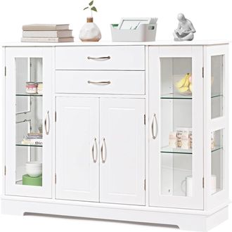 Costway Costway - Aparador De Cocina, Armario Auxiliar Aparador Con Puertas De Vidrio Templado, Armario Buffet Con 2 Cajones 2 Puertas Individuales Y 1 Puerta