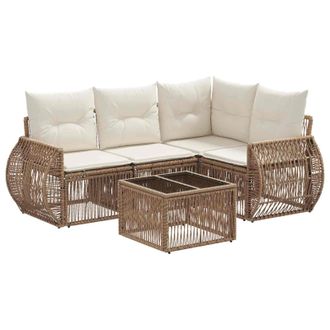 vidaXL Conjunto De Sof&aacute;s De Jard&iacute;n 5 Pcs Beige Y Blanco Crema Vidaxl