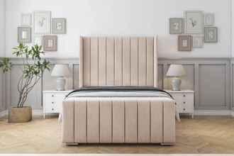 Sloomy Melbourne Naples Bed Frame With 50 Upholstered Wingback Headboard in Light Sand | Size: Small Double