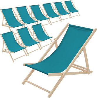 ECD Germany 10x Sillas de playa de madera, azul petr&oacute;leo plegable con respaldo