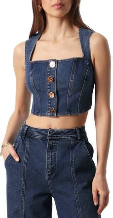 Avec Les Filles Denim Corset Crop Top in Prado at Nordstrom Rack, Size Large