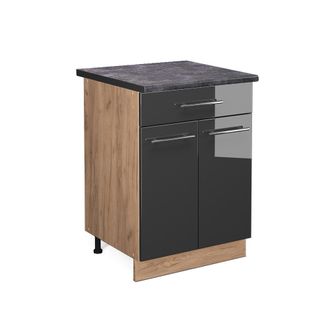 Vicco Mueble Bajo De Cocina Fame-line, Antracita Alto Brillo, 60 Cm Con Caj&oacute;n, Et Antracita Vicco