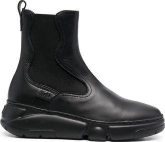 AGL Black Patty Leather Elastic Panel Wedge Boots