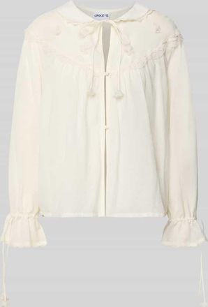 Jake*s Casual Relaxed Fit Bluse mit Spitze und Schn&uuml;rung in Beige, Gr&ouml;&szlig;e 34