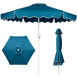 Best Choice Products 7.5ft Patio Market Umbrella with Wavy Trim, Fade-Resistant, Crank & Tilt, Wind Vent - Peacock