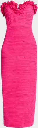 Neiman Marcus Strapless Shirred Georgette Maxi Dress