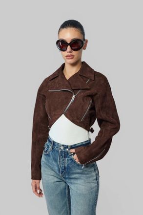 Alaia Cropped Biker Velvet Goat Skin