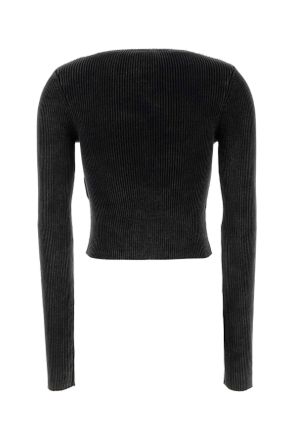 Diesel Womens Ribbed Cotton T-Shirt Gray