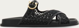 Ferragamo Donna Slide con fasce incrociate Nero Taglia 35.5