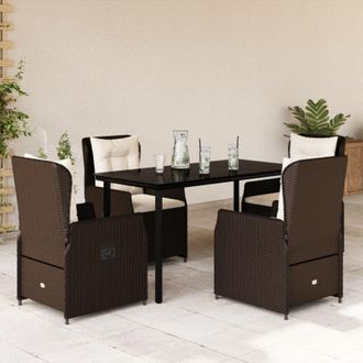 vidaXL Set Comedor De Jard&iacute;n 5 Piezas Y Cojines Rat&aacute;n Sint&eacute;tico Marr&oacute;n Vidaxl
