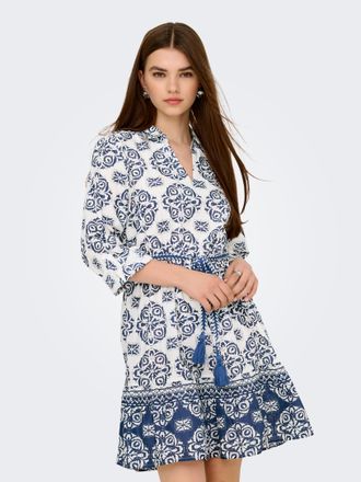 Jacqueline de Yong Tunikakleid JDY JDYANNA 7/8 DRESS WVN, Damen, Gr. XS, N-Gr, blau (cloud dancer aop:medieval blau abstract flower), Web, Obermaterial: 100% Baumwolle, 