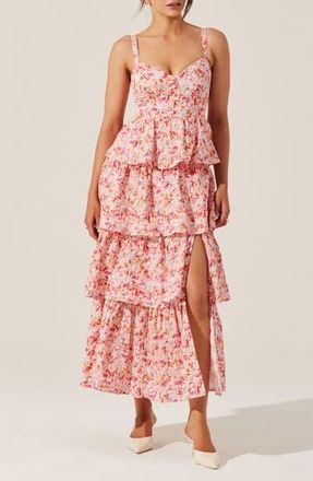 ASTR the Label Midsummer Floral Tiered Cotton Maxi Dress in Pink Multi Floral at Nordstrom Rack, Size X-Small