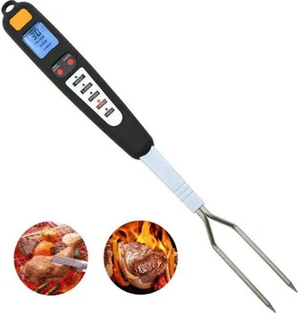 OEM Term&oacute;metro Digital Para Barbacoa Con Forma De Tenedor, Lectura Instant&aacute;nea, Doble Sonda, Pantalla Led Y F&aacute;cil Limpieza
