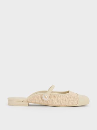 Charles & Keith Aeryn Raffia Pearl-Embellished Slip-On Mary Janes