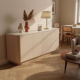 Oviala Aparador liso de 4 puertas 180 cm color crema