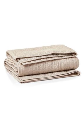 Coyuchi Channel Hand Stitched Organic Cotton Blanket in Hazel Chambray at Nordstrom, Size Twin