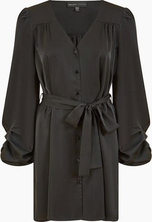 Mela Womens Balloon Sleeve V-Neck Mini Shirtdress - Black - Size: 10