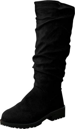 Generic Knee High Boots Women Casual Faux Suede Walking Booties Solid Color Stylish Flat Low Heel Comfortable Pull On Riding Boots Party Shopping