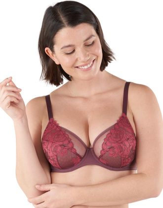 Maison Lejaby Womens Fleur Ikat Underwired Plunge Bra - Red Polyamide - Size 30DD