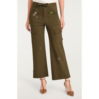 Cinq &agrave; Sept Michelle Retro Love Embellished Cargo Pants in Dark Olive Multi at Nordstrom, Size 10