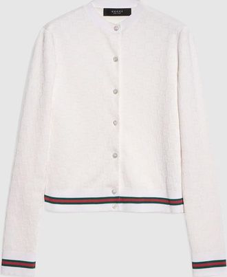 Gucci GG Fine Cotton Viscose Jacquard Cardigan, White