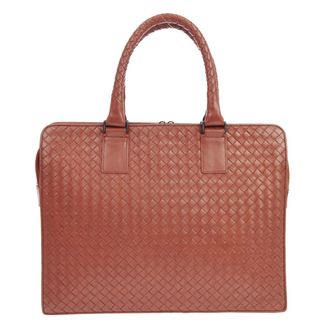 Bottega Veneta Soft Slim Intrecciato Nappa Brown Leather Briefcase Bag (Pre-Owned)