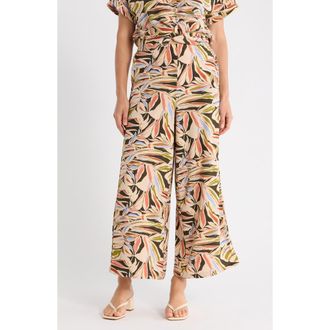 Adrianna Papell Printed Wide Leg Pants in Watercolor Leaf at Nordstrom Rack, Size X-Large