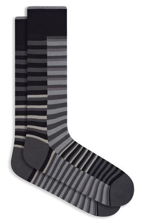 Bugatchi Broken Stripe Mercerized Cotton Blend Dress Socks in Black at Nordstrom