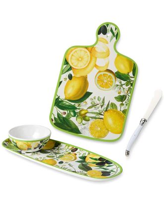 Certified International Limone Cheese Plate & Oval Tray with Dip Bowl Set