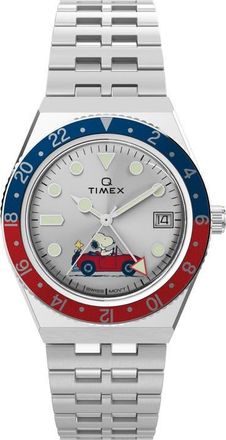 Timex x Peanuts Q Timex GMT Bracelet Watch, 38mm in Stainless Steel at Nordstrom