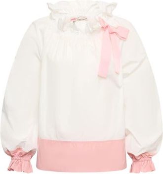 Maison Common Taffeta Blouse With Bloon Sleeves And Bow in White/powder Rose at Nordstrom, Size 38