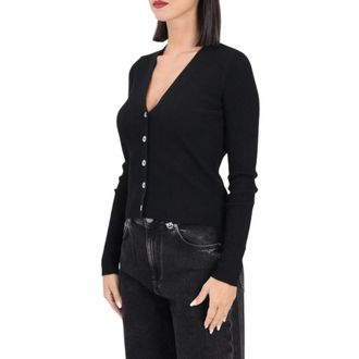 Pinko Pinko, Truien & Vesten, Dames, Zwart, XL, Wol, Ribgebreide V-hals Cardigan