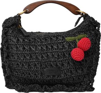 Twinset Croissant Bag In Crochet Raffia With Cherries