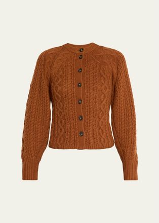 Guest In Residence Sculpted Cashmere-Wool Cable-Knit Cardigan