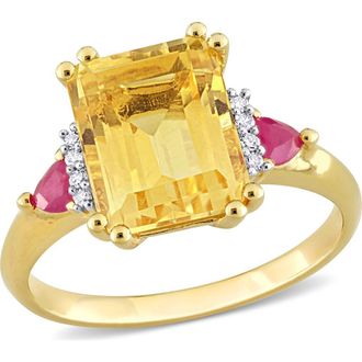 Delmar Octagon Cut Citrine Ruby & Diamond Ring - 0.04ct. in Yellow at Nordstrom Rack, Size 7
